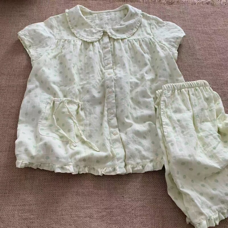 Three-Piece Set of Sweet and Cute Polka-Dot Doll Collar Princess-Style Pajamas for Girls, Summer Korean Style Ins-Style Home Clothes