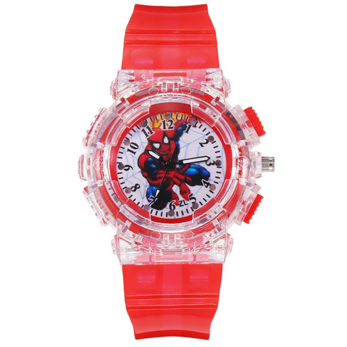 Cross-border new product children's Spider-Man watch boys boys pointer type literacy LED colorful flashing quartz watch