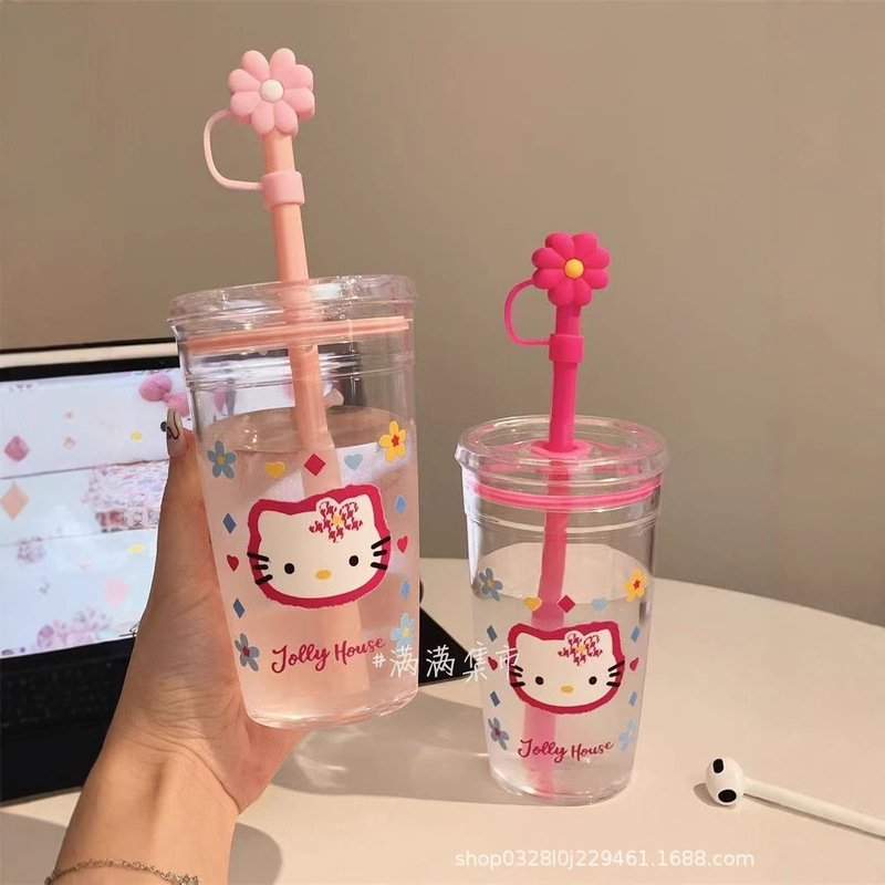 HelloKitty水杯卡通可爱凯蒂吸管塑料杯咖啡杯牛奶学生高颜值杯子|undefined