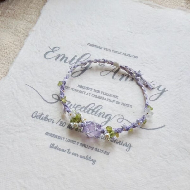 macrame Hand-Woven Bracelet Fluorite Synthetic Crystal Super Fairy Flower Playful Sweet Mori Handstring