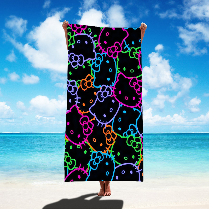Temu Hot Selling Sanrio Hello Kitty Pattern Beach Towel Large Soft Absorbent Sunscreen Lightweight Towel