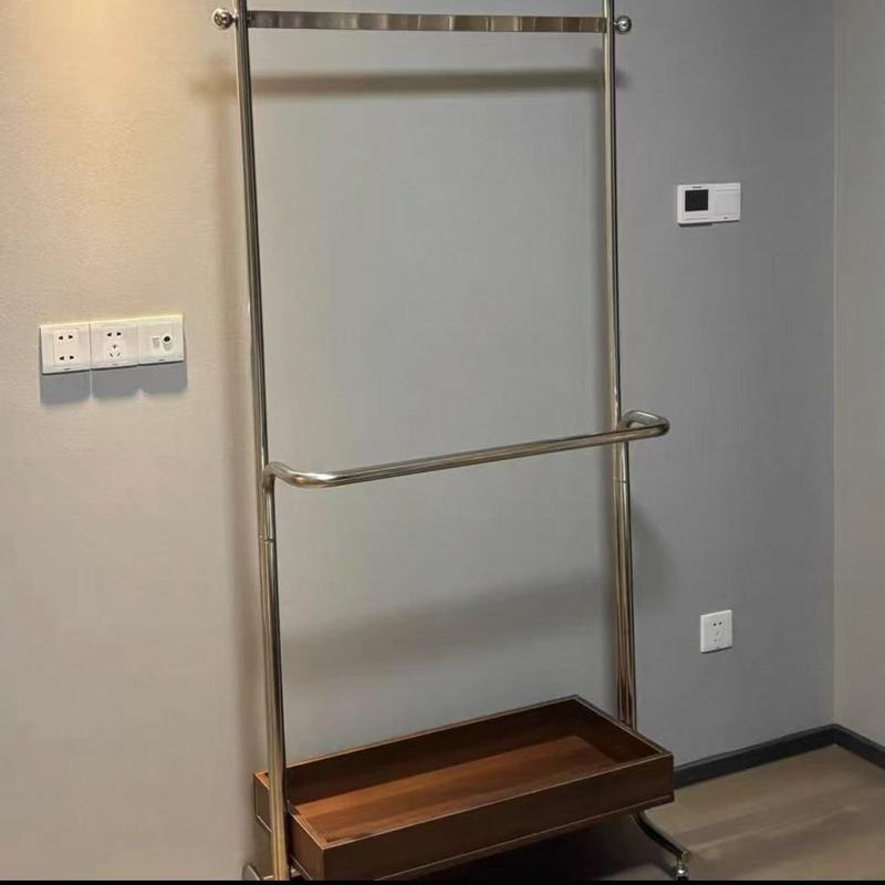 中古不锈钢玄关双层衣帽架卧室移动置物收纳脏衣篓落地晾挂衣架子|undefined
