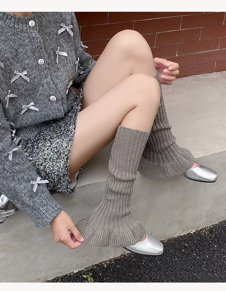 Leg Warmers Cotton Socks Autumn And Winter Solid Color Stacked Socks Vertical Striped Knitted Trumpet Ballet Style Thickened Wool Calf Leg Covers_voghion.com