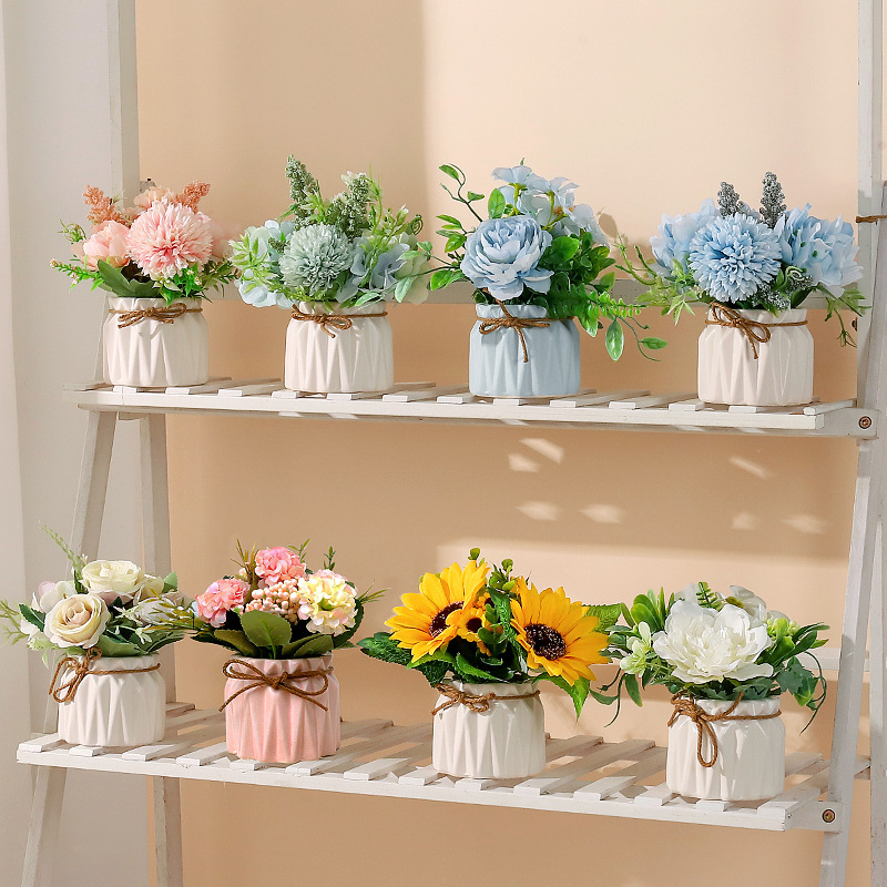 Flores falsas flores simuladas decoraciones de flores de cerámica adornos macetas falsas flores verdes macetas simuladas flor escena de diseño de productos terminados