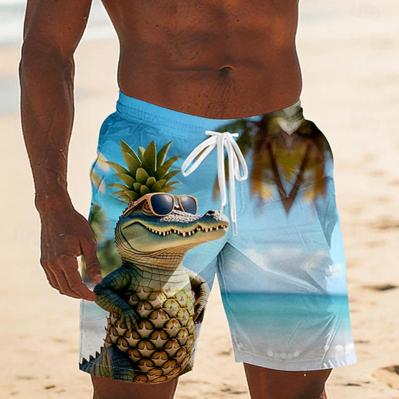 Summer beach style fun horse print shorts, fashionable and comfortable men's swim trunks, quirky crocodile beach shorts Summer beach style fun horse print shorts, fashionable and comfortable men's swim trunks, quirky crocodile beach shorts