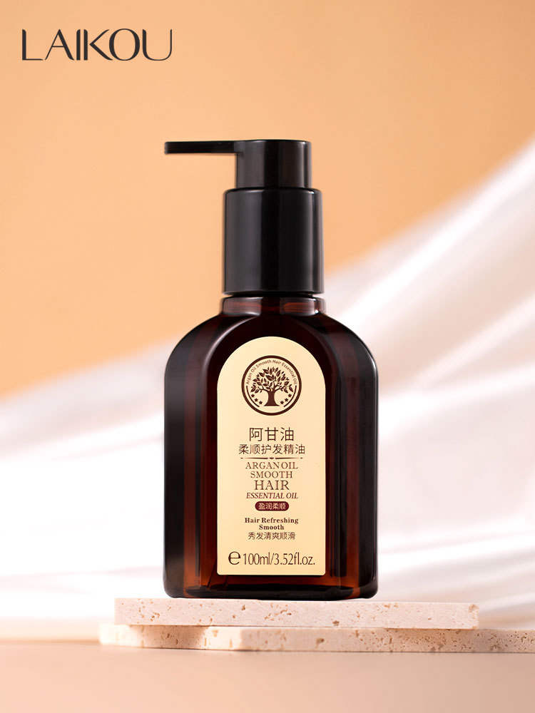 Laikou's new product, the brown 100ml large bottle of Argan Glycerin Softening Hair Essential Oil, offers a light and smooth one-piece hair replacement undefined