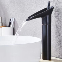 Copper Antique-Style Basin Faucet, European-Style Waterfall Faucet, Hot and Cold Water Deck-Mount Basin Faucet, Vintage Black Faucet