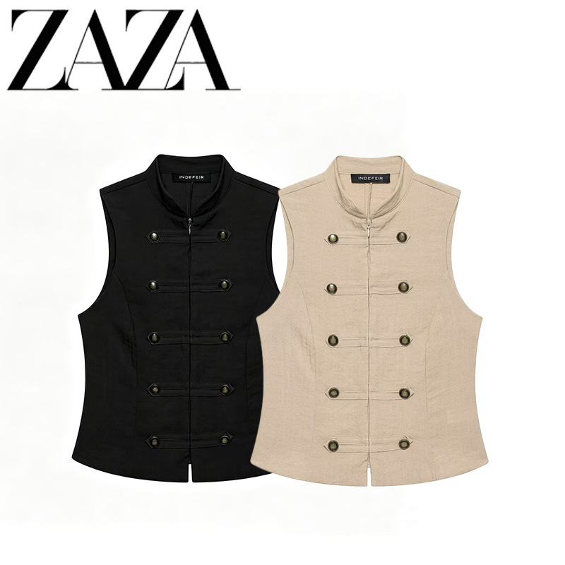 ZAZA hecho en casa estilo europeo al por mayor ropa de mujer de moda temperamento sin mangas botones camisa de chaleco 7969223