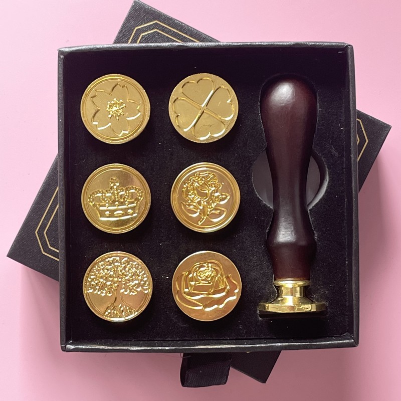 厂家直销火漆蜡封印章套装礼物复古礼盒装手帐蜡标请柬盖章铜头