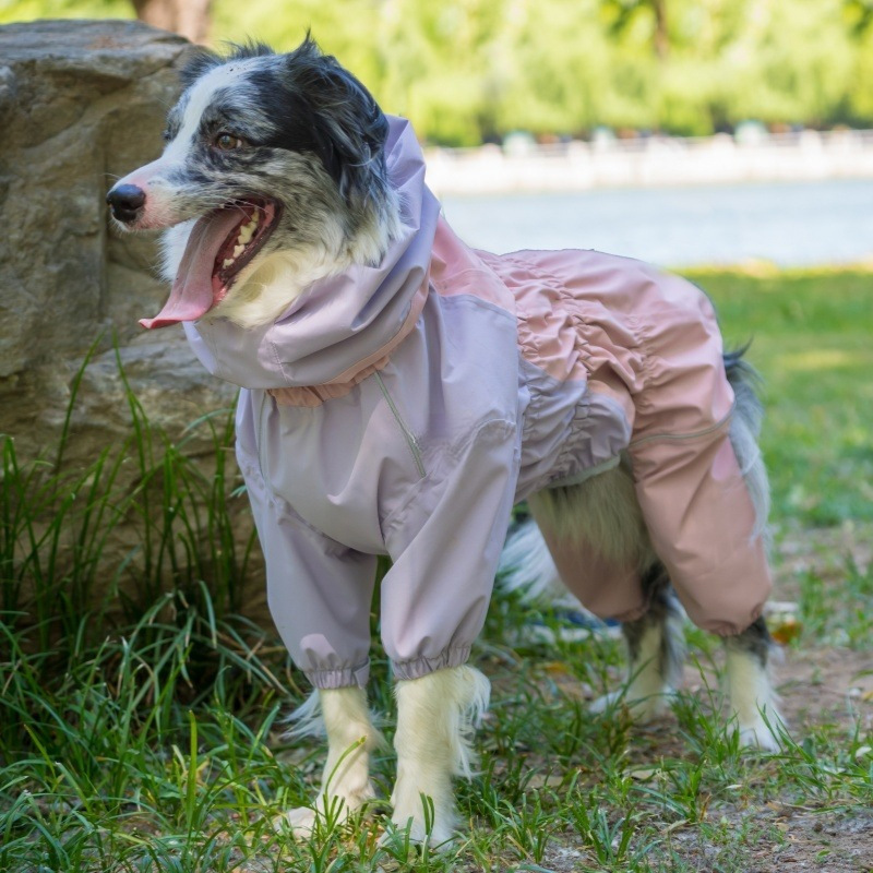 Four-Legged Large Dog Waterproof Raincoat, Border Collie Jacket, All-Inclusive Golden Retriever Four-Season Rain Dog Clothes with Hood