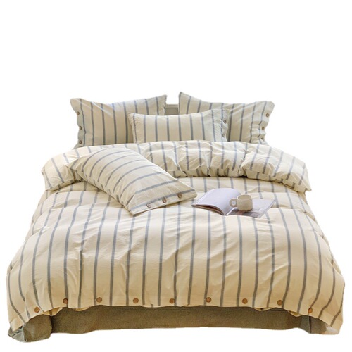 Type A Japanese-style dyed washed cotton bed four-piece set pure cotton 100 striped quilt cover sheet three-piece fitted sheet set