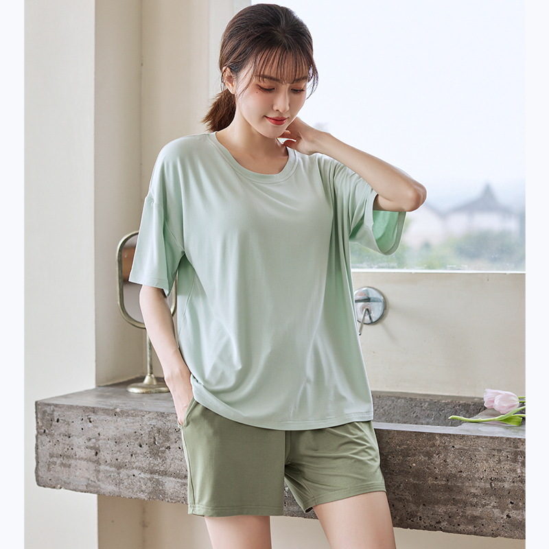 Korean Modal Short-sleeved Large Size Shorts Thin Cotton Silk Pajamas Women's Summer Outfit Home Clothes with Chest Pad