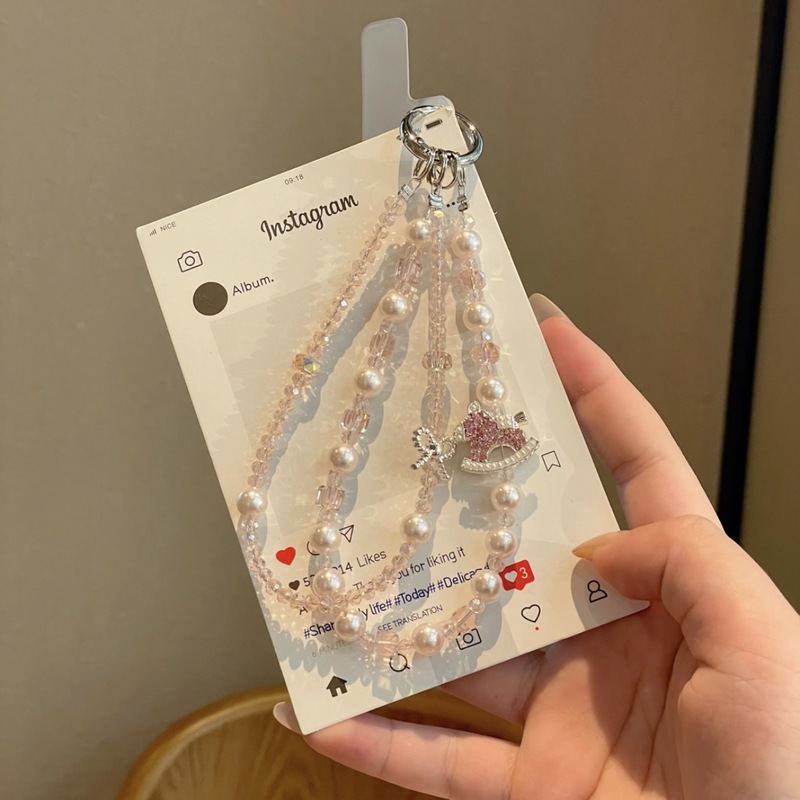 高货ins风双链珍珠皓石蝴蝶结手机链女款车挂包包钥匙扣挂绳批发|undefined