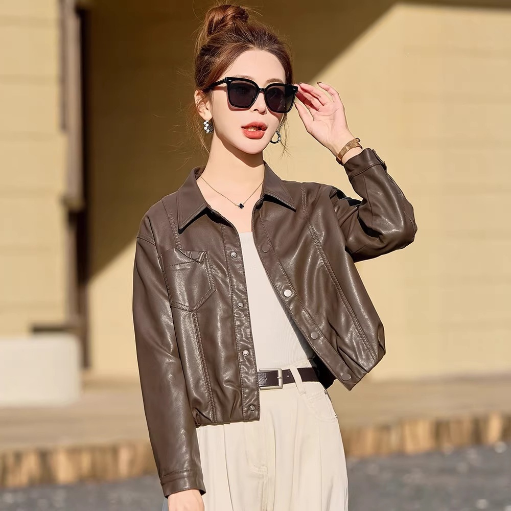 Haining Leather Jacket for Women 2026 New Style Sheepskin Short Leather Jacket for Petite Women