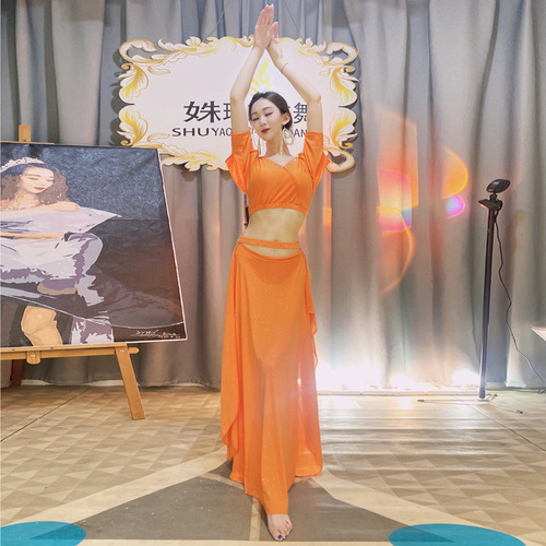 Belly dance practice clothes  new set autumn water gauze hot diamond oriental dance dance costume fairy style performance costume