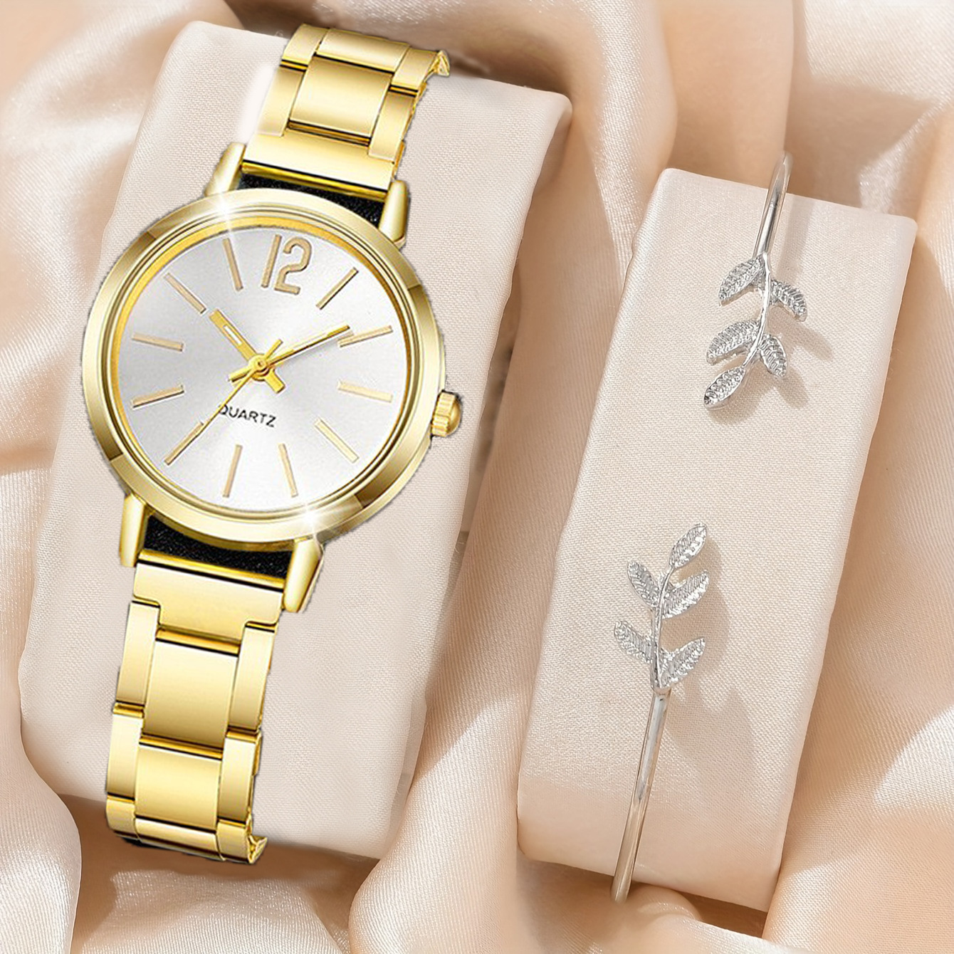 Reloj de mujer correa de acero temperamento reloj de pulsera de moda simple moda reloj de cuarzo conjunto de pulsera image 28