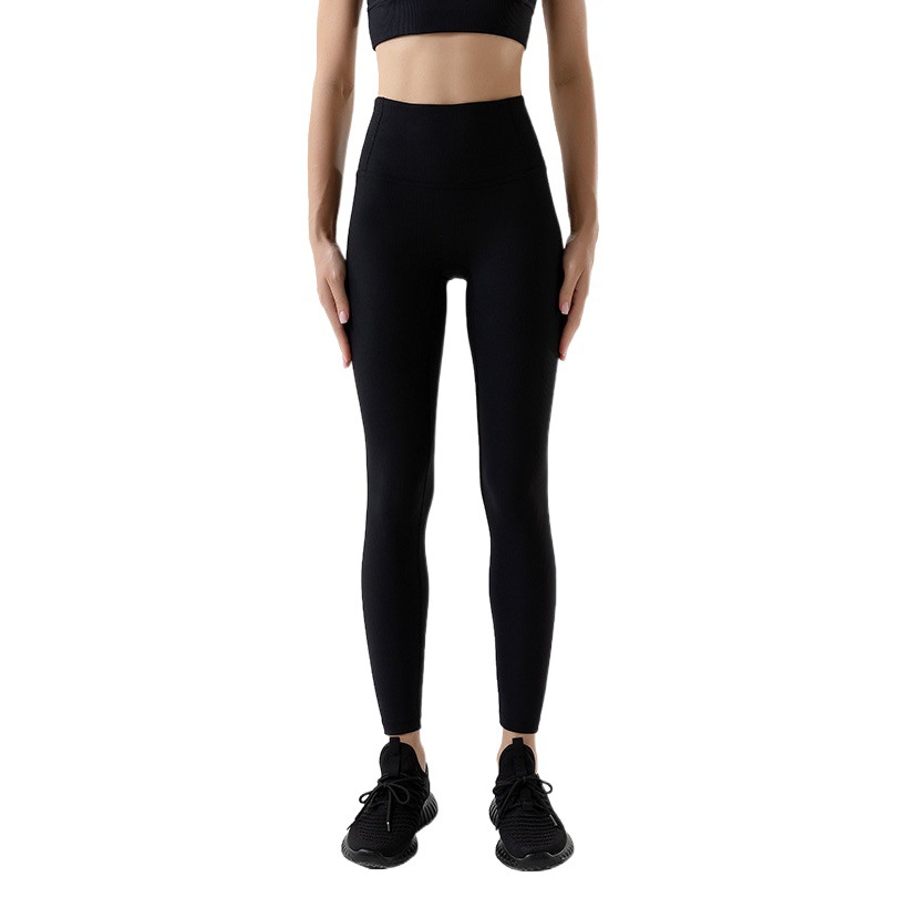 Nueva costilla desnuda anti-rizado vientre contracción pantalones de yoga cintura alta de las mujeres Peach Hip lifting deportes fitness pantalones ropa de yoga