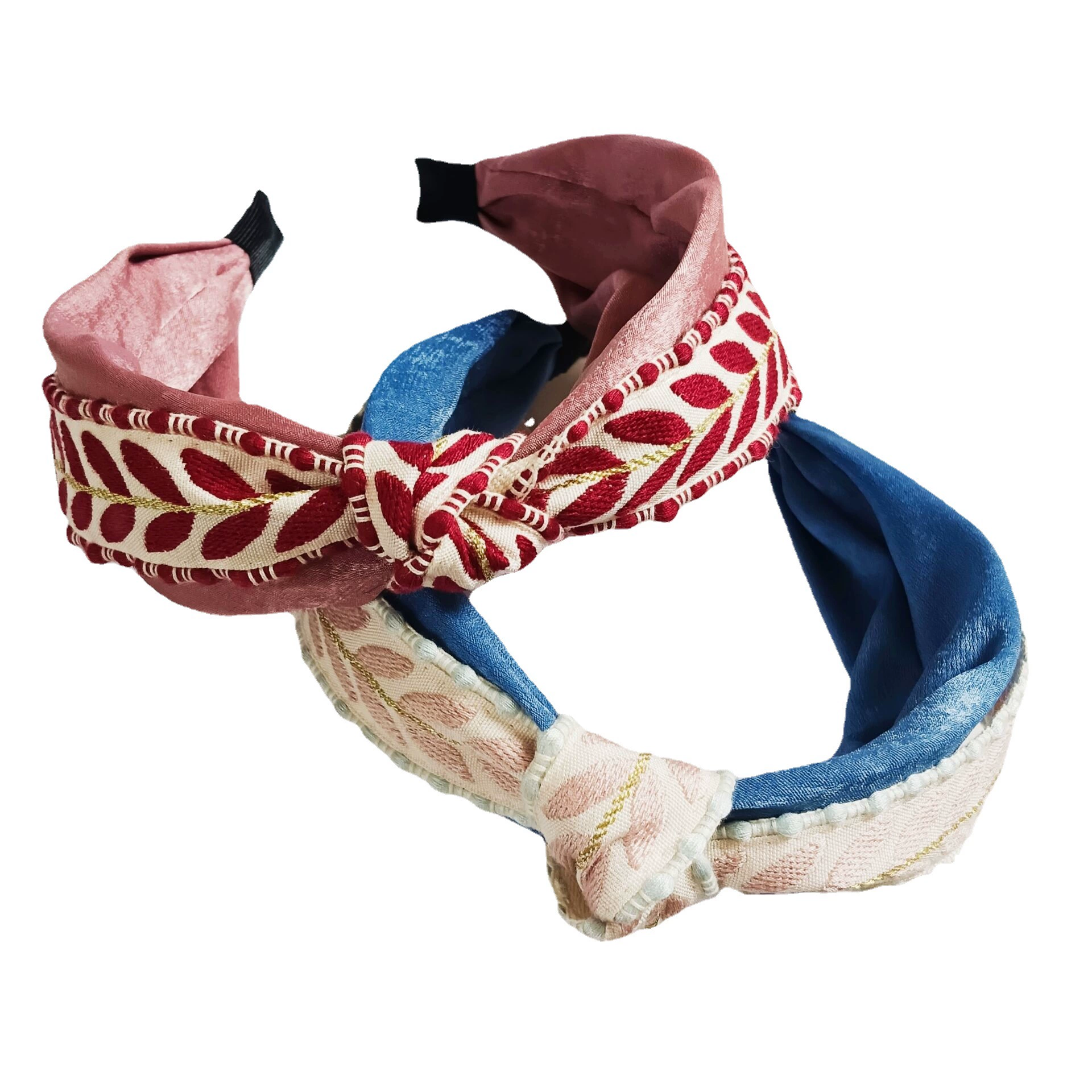 Новая лист_embroidery с однотонной тканью контрастный узел широкий ободок для волос 20321