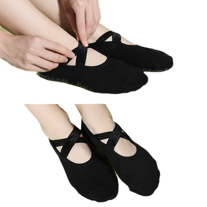 Calcetines de yoga antideslizantes de Amazon para comercio exterior, calcetines de Pilates al por mayor, calcetines deportivos de baile cruzado gruesos de felpa para suelo