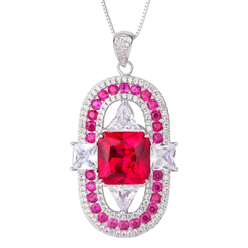 Zhuang Sheng joyería de cobre inferior chapado en oro Esmeralda artificial púrpura rojo corindón 12*12 cuadrado colgante collar de joyería