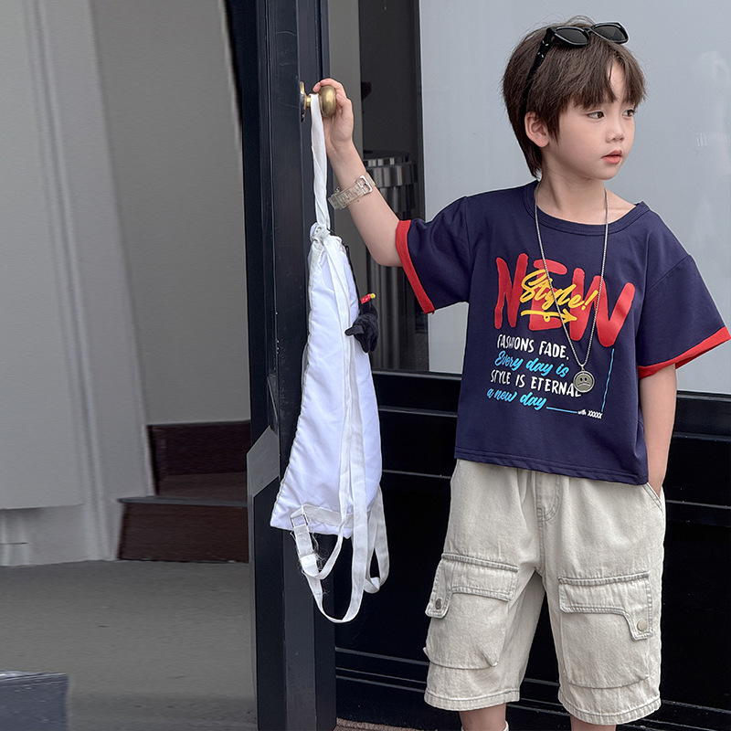 7409 niños coreanos de manga corta verano niño camiseta traje niño bebé cinco puntos pantalones cortos verano 2025 nuevo 5