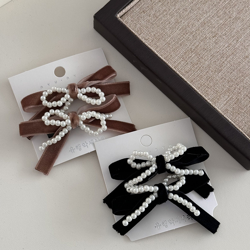 Handgjord pärlrosett sammet hårnål kvinnlig lugg klämma tillbaka huvudbonad håraccessoarer flicka sida klämma topp klämma håraccessoarer_voghion.com