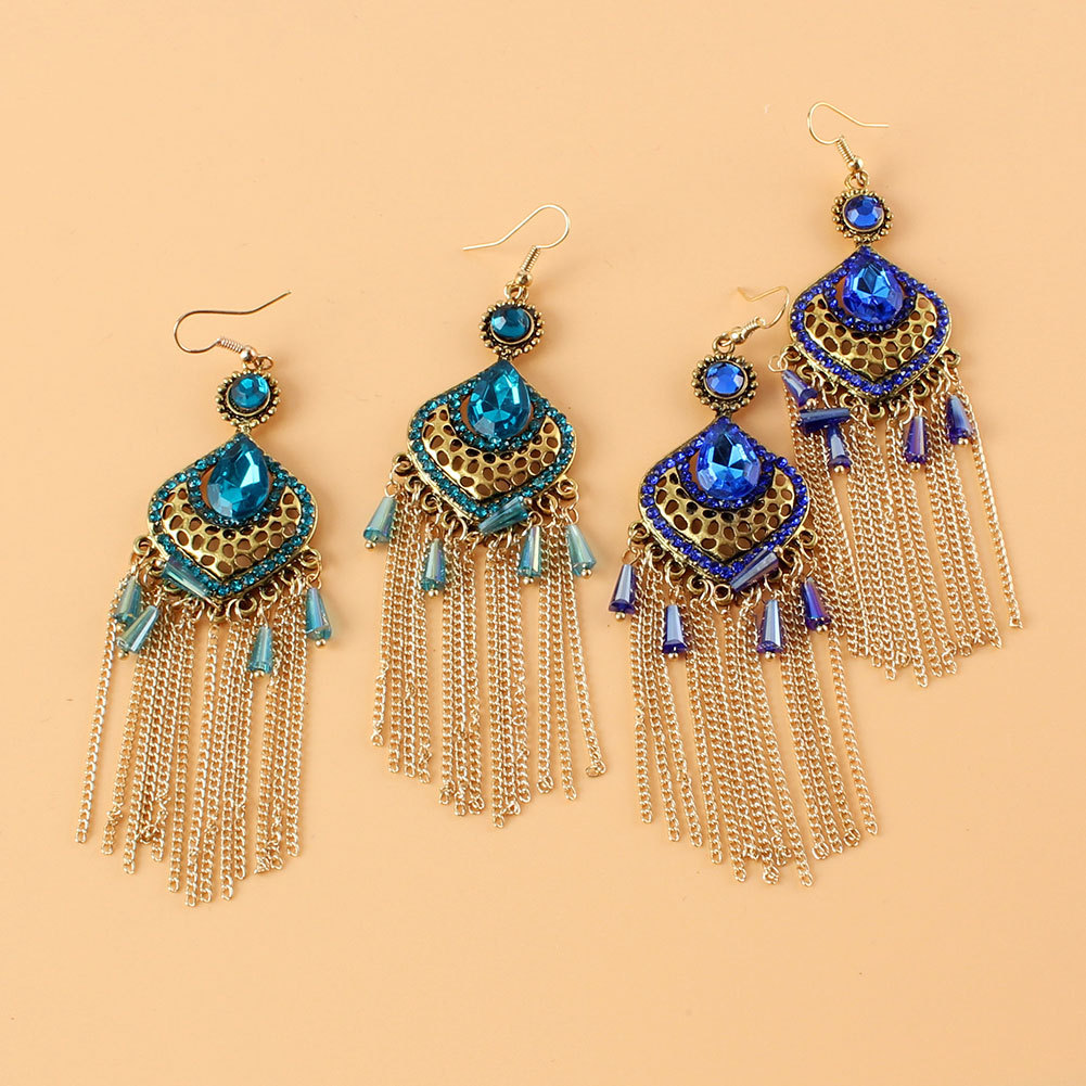 Alloy Color Diamond Geometric Ethnic Style Long Earrings Wholesale Jewelry Nihaojewelry display picture 4