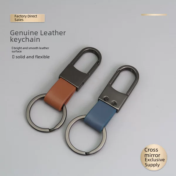 Factory Direct Sales of Metal and Genuine Leather Car Keychains with Laser-Engraved Logo, Creative Key Rings