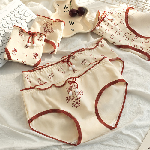 New cow women's underwear pure cotton printed underwear for women middle waist student cute girl briefs wholesale