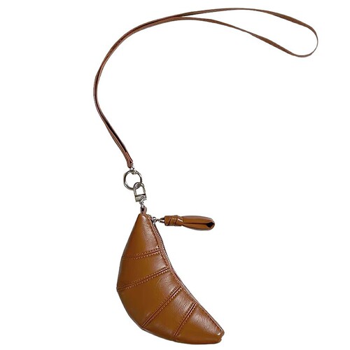 Internet-famous croissant earphone case, neck-hanging vintage key case, versatile lipstick earphone case, neck-hanging coin purse