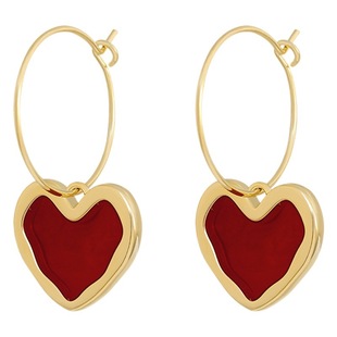 Korea 2021 New Fashion Wine Red Love Ear Ring Simple Elegant Internet Celebrity Distinctive Earrings Ear Jewelry