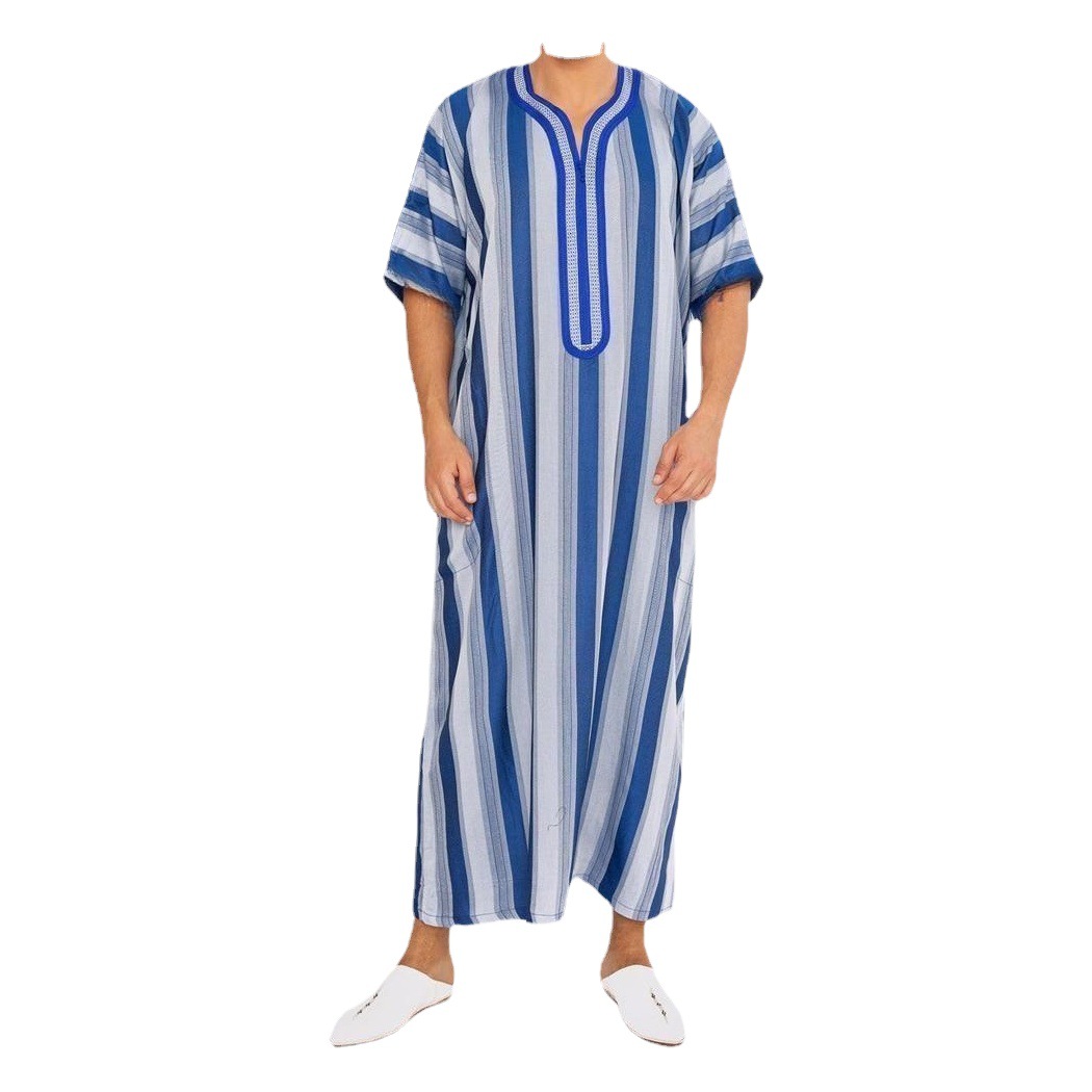 Cross-Border Ethnic Men's Short-Sleeved Long-Style European and American Plus-Size Clothing