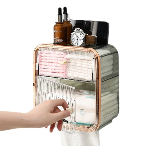 Wall-mounted hole-free waterproof toilet paper holder, household multi-functional bathroom tissue box