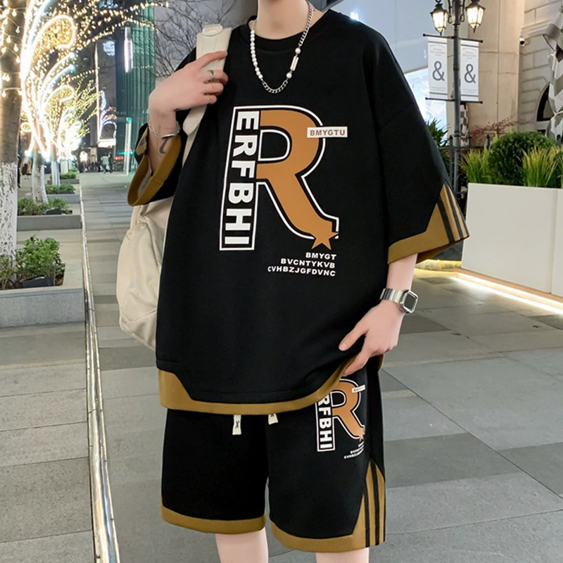 2025 молодежная футболка с коротким рукавом мужская летняя повседневная спортивная одежда шорты стильный и красивый летний комплект одежды
