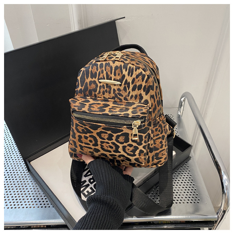 487g Weight Polyester Lining Material Sewing Thread Fashion Element Zipper Closure Type Double Shoulder Straps, Top Handle Strap Type Casual, Daily, Shopping Occasion Pu Leather Material Women's Backpack Backpack Leopard Pattern All Seasons Season Women's Gender Classic Style Style Shell Shape Leopard Casual Daily Shopping Women's Backpack 17
