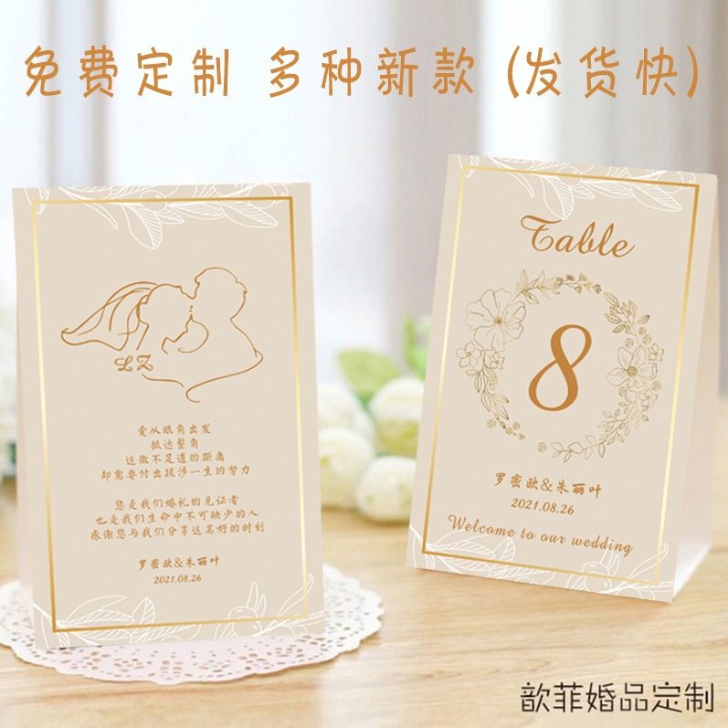 香槟金色轻奢华简约婚礼席位卡婚礼流程卡创意桌牌嘉宾席位卡森系