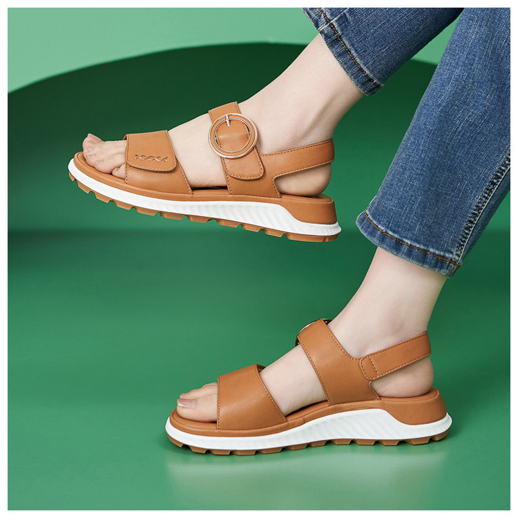 Sandal nữ đế dày khóa kim loại mềm chống trượt — màu đen, màu nâu nhạt, màu mơ chi tiết 9