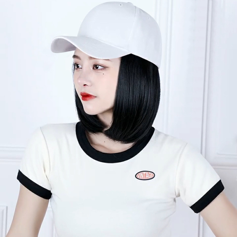 Xiong Ba Hat Wig Integrated Wave Head Baseball Cap bobo Head Short Hair Simulation Fashion Natural Wig Cap