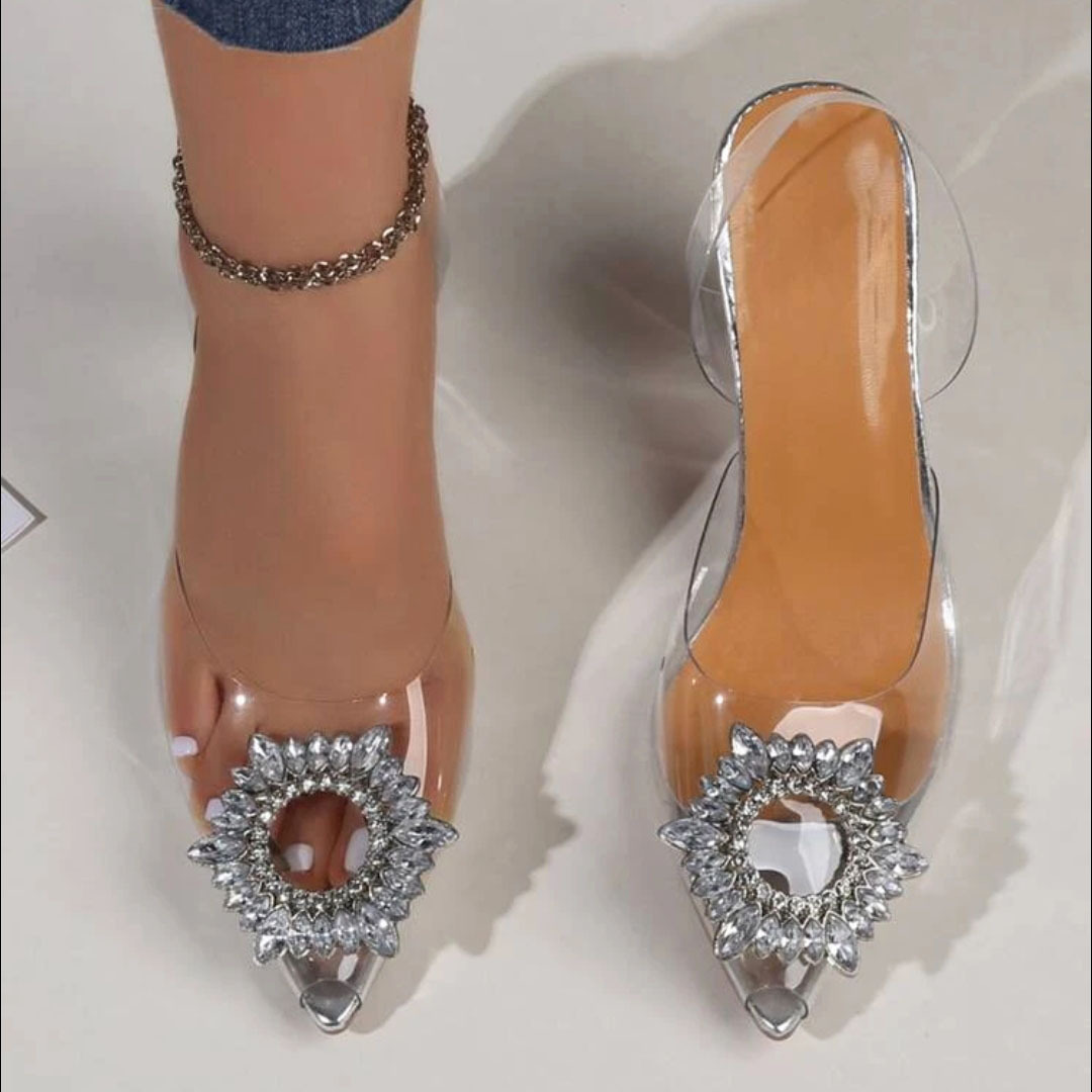 Women's Fashion Solid Color Rhinestone Point Toe High Heel Sandals display picture 1