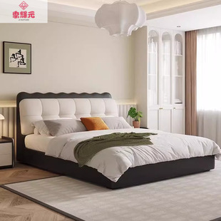 Modern Simple Puff Bed Cream Style Small Apartment Fabric Soft-Packed Double Bed Modern Light Luxury Double Storage Bed