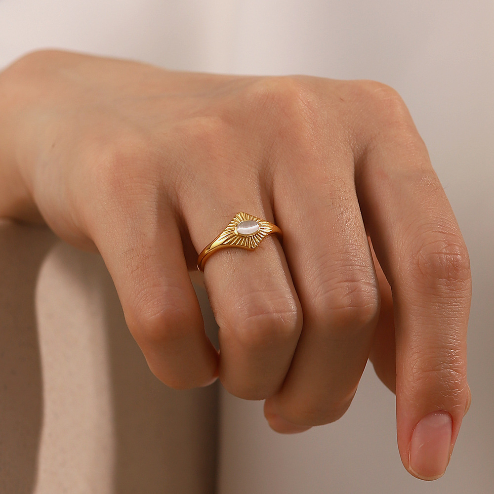 Fashion Solid Color Stainless Steel Inlay Opal Rings 1 Piece