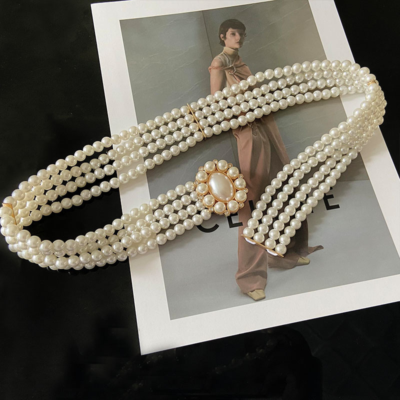 Wholesale Full Pearl Braided Rhinestone Inlaid Beaded Elastic Belt Nihaojewelry display picture 6