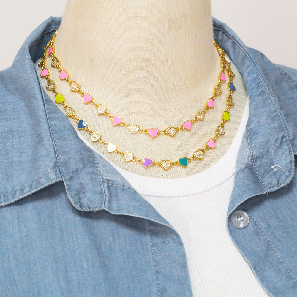 Fashion Heart Shape Copper Necklace Splicing Zircon Copper Necklaces