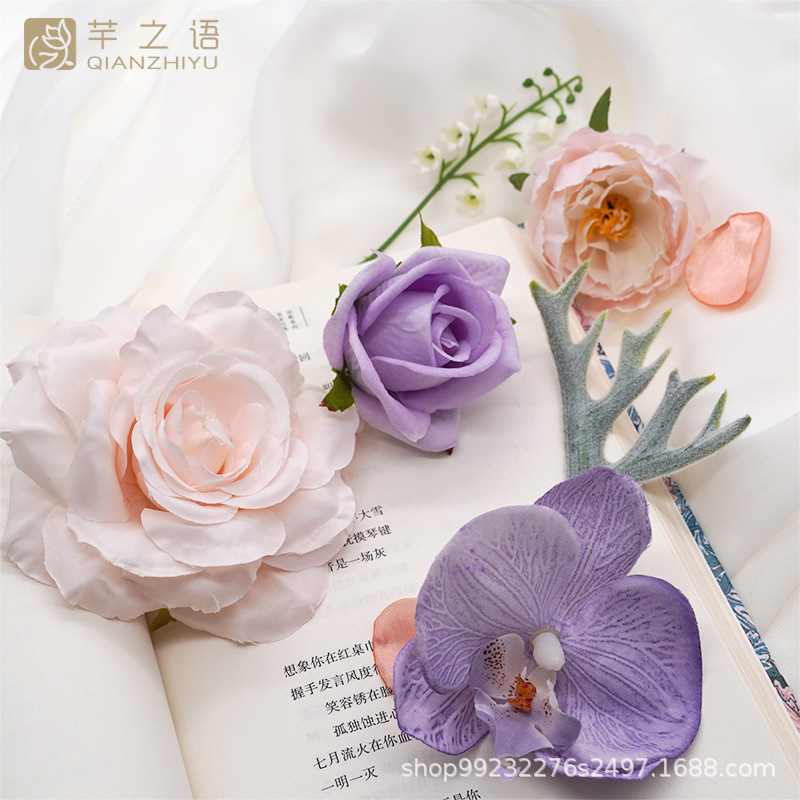 亚马逊热销仿真绢花礼盒活动订婚婚礼用品清新紫色韩式玫瑰手捧