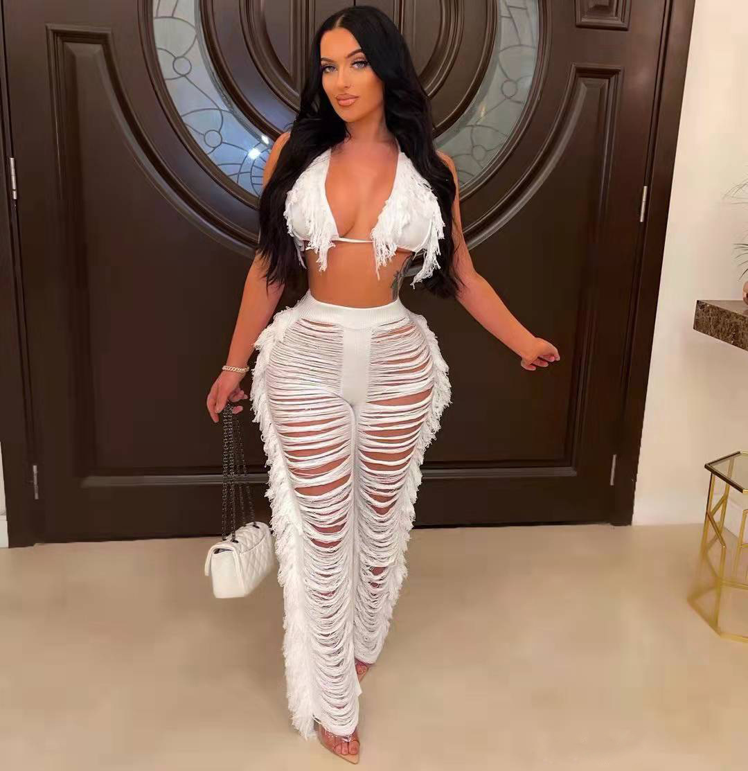 420g Weight Sleeveless Sleeve Length Spandex Fabric Type Pant Co-ord Set Sets Type 2 Pieces Set Quantity Holiday, Beach Occasion V Neck Neckline Regular Fit Fit Type Solid Color Pattern Summer Season Women's Gender Sexy Style Holiday Beach Women's Sexy Solid Color Spandex Pant Co-ord Set Pants Sets 9