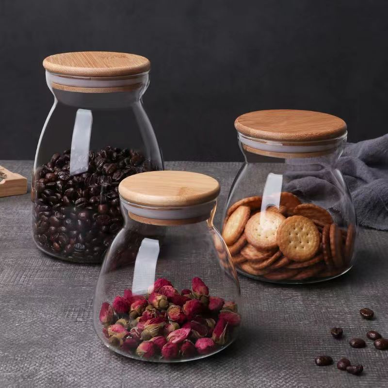Japanese-style Cork transparent glass tea sealed jar candy flower tea jar trapezoidal sealed jar in stock gift jar