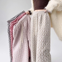 圣诞裤羊羔绒裤子女秋冬季高腰加绒复古民族风针织保暖休闲棉裤