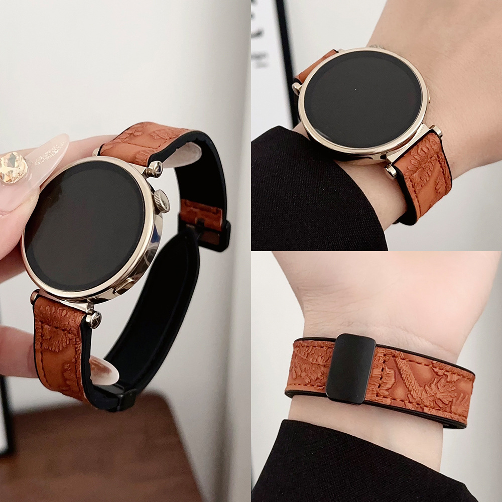 Suitable for Huawei Watchfit3 Samsung Silicone Leather Gt6 Pattern Magnetic Folding Buckle Watch Strap 4Pro Women's Model