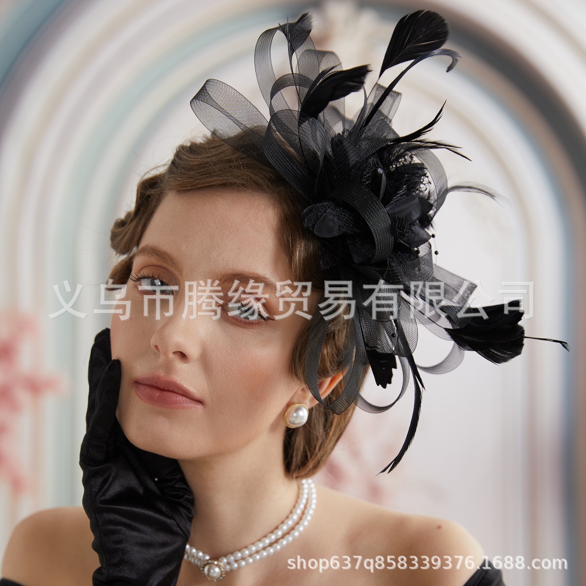 European and American Amazon Shein Feather Headdress Bridal Hair Accessories Mesh Retro Small Hat Jockey Club Hair Accessories Hairpin