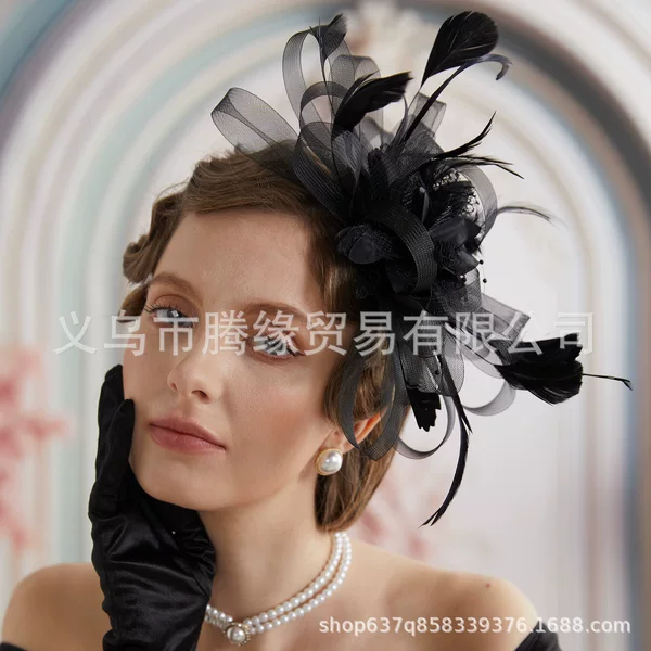 European and American Amazon Shein Feather Headdress Bridal Hair Accessories Mesh Retro Small Hat Jockey Club Hair Accessories Hairpin